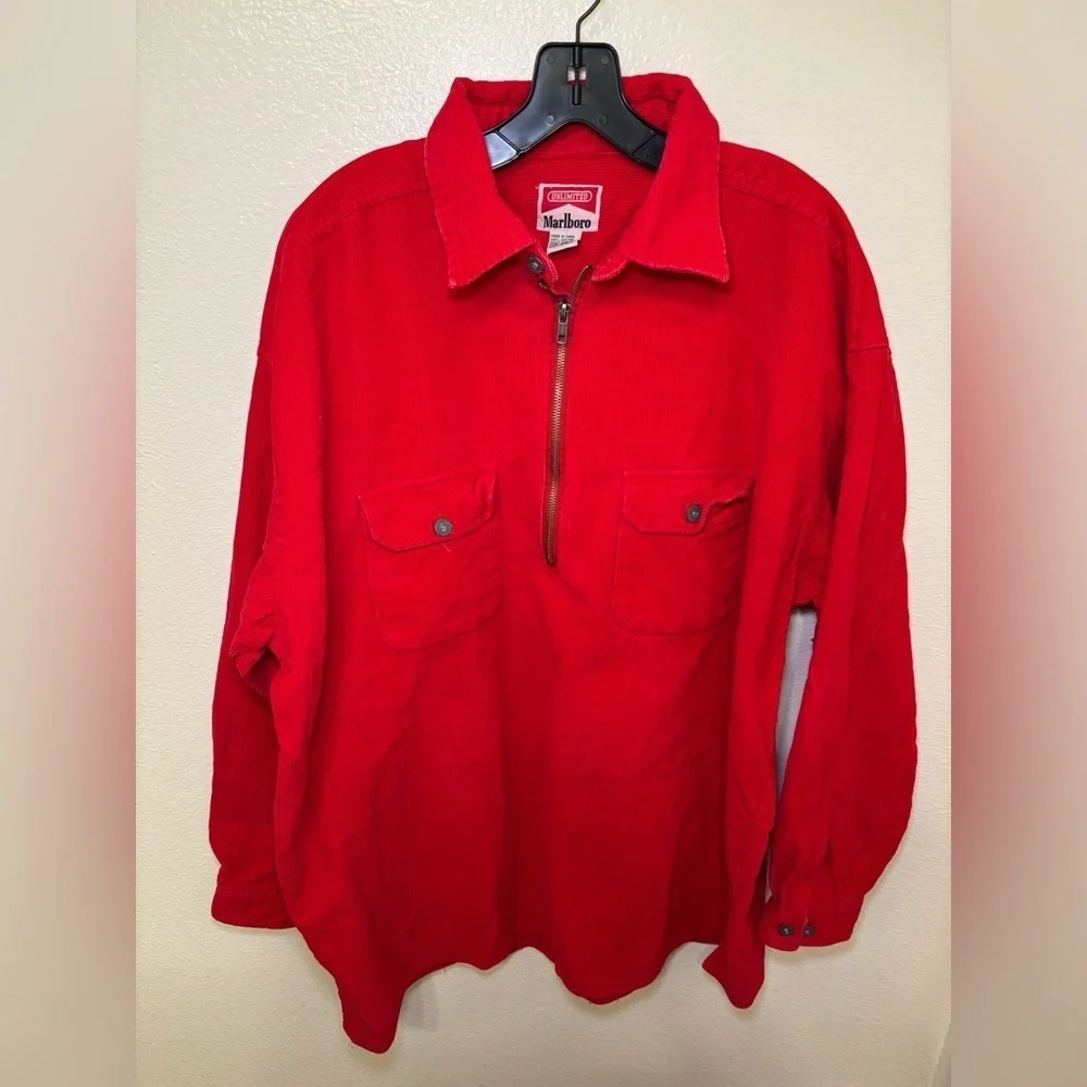Vintage 90s Marlboro Unlimited Corduroy 1/4 Zip Pullover Shirt